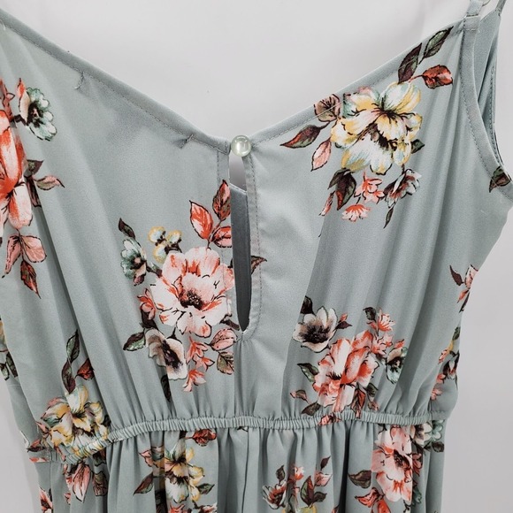 Three Pink Hearts Womens XS Floral Romper Dress Hi Low Overlay Sage Green *Flaw - Picture 8 of 16